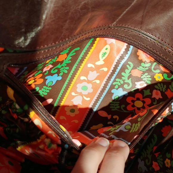 Loop Brown Leather Multi Floral Accent Hobo Bag - Picture 4 of 10